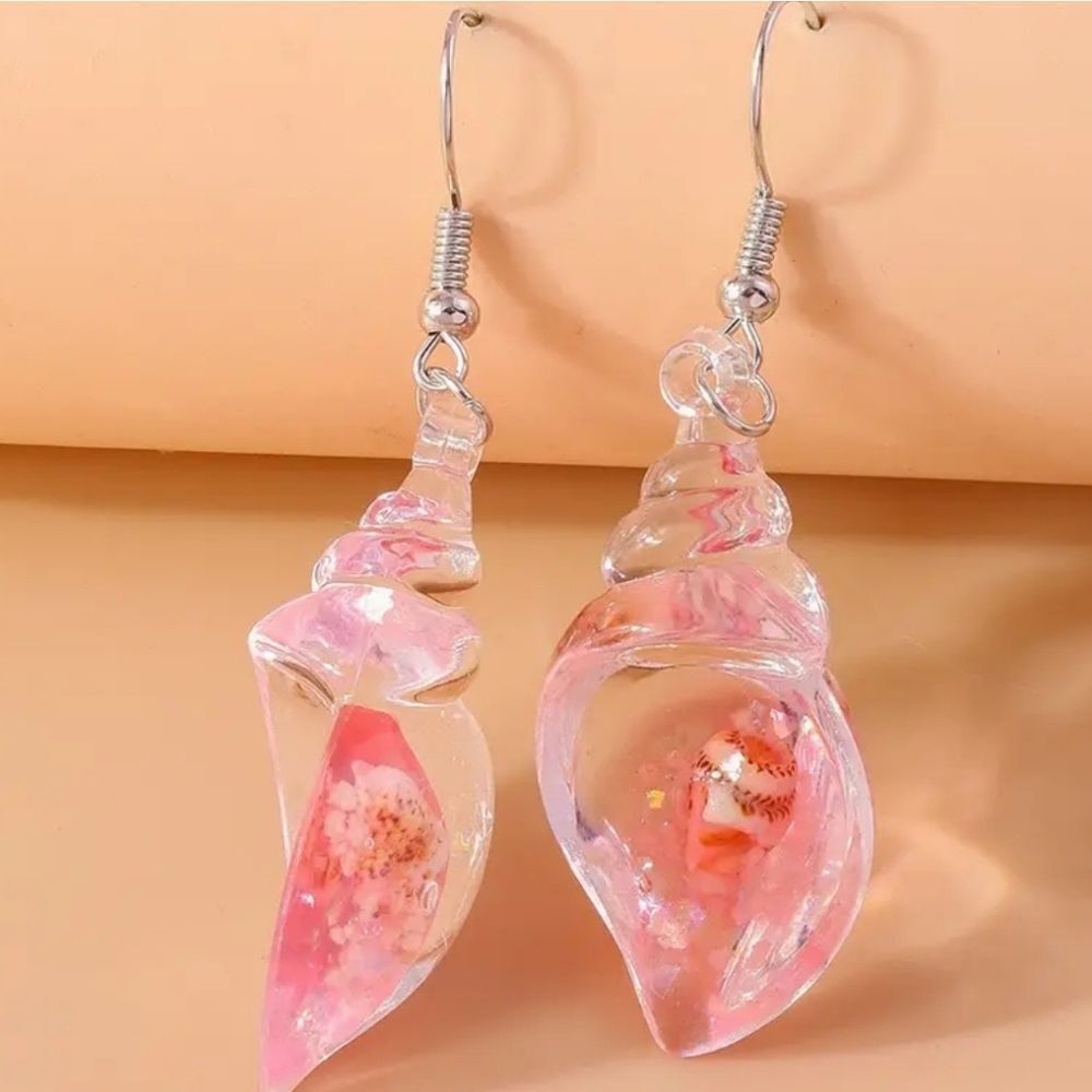 Pink Hand crafted glowing seashell dangle earrings